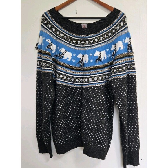Holiday Time Sweaters - Holiday Time Womens Sweater 1X Fair Isle Soft Black Polar Bear Winter Nordic